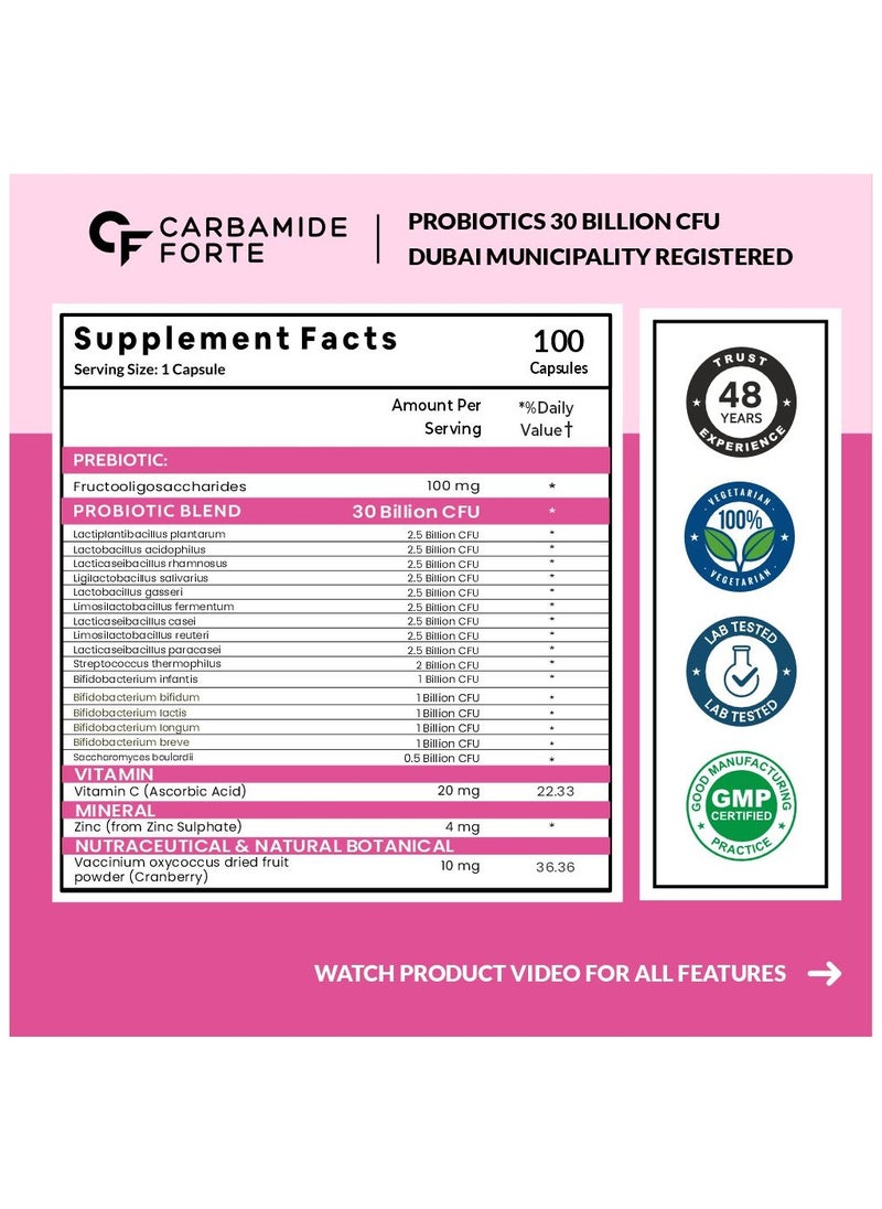 CARBAMIDE FORTE Carbamide Forte Probiotics Supplement 30 Billion for Women & Men - 100 Veg Capsules  - Image 2