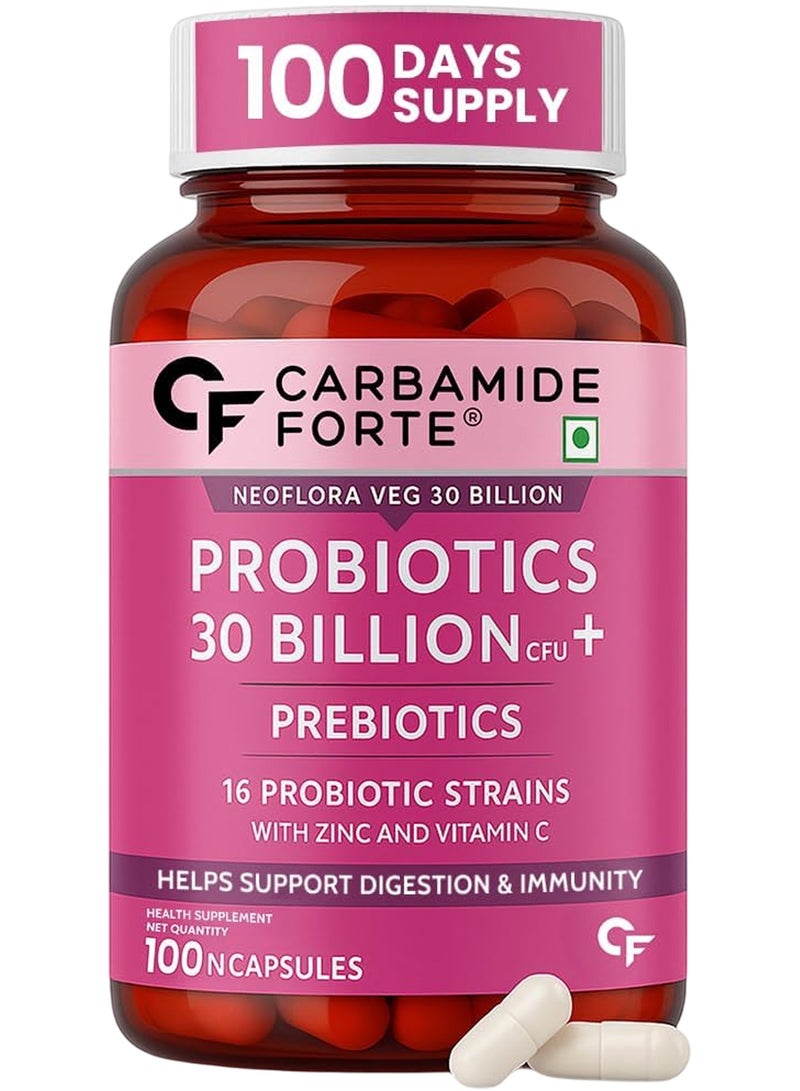 Carbamide Forte Probiotics Supplement 30 Billion for Women & Men - 100 Veg Capsules - Image 1