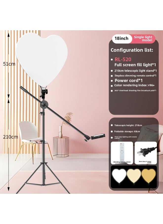Generic 900w Studio Light Fill Light Photography Photo Anchor Beauty Chin Led Professional Food Light-Specifications:18inch [heart-shaped Flagship Exclusive Model] + 2m Floor-standing Overhead Shooting  - Image 1