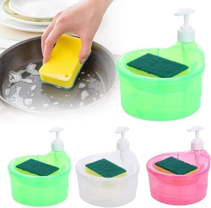 PAXCOO Double Layer 2-in-1 Kitchen Liquid Soap Dispenser with Pump and Sponge Kitchen Sink Accessories Items,Dishwasher Liquid Holder, for Sink Kitchen Hotel Restaurant(Multi Color) - Image 3