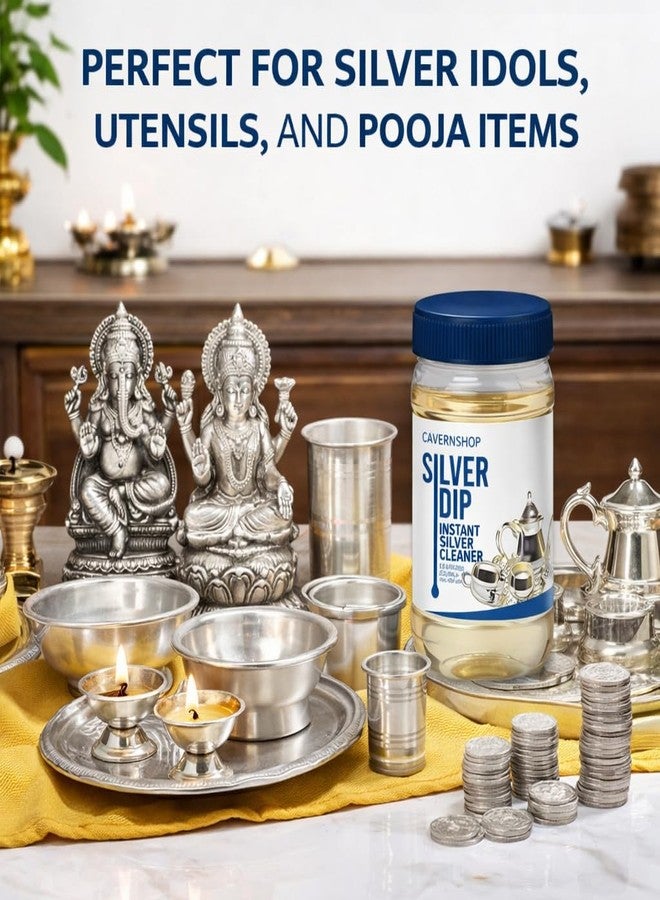 CAVERNSHOP Silver Dip Cleaner 300 ml | Instant Shine for Utensils, Idols, Pooja Items & Coins | Easy Dip-Rinse Formula - Image 5