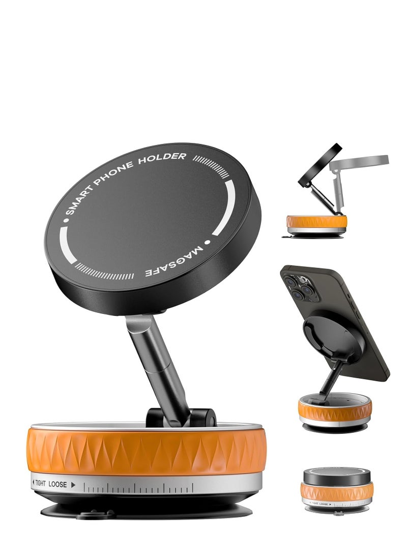 360° Rotating Foldable Vacuum Magnetic Car Mobile Holder, Suction Cup Mobile Mount for Smooth Surfaces/Tiles/Bathroom/Gym/Mirror, Magnetic Phone Holder Compatible with iPhone 16/15/14/13 - Image 1
