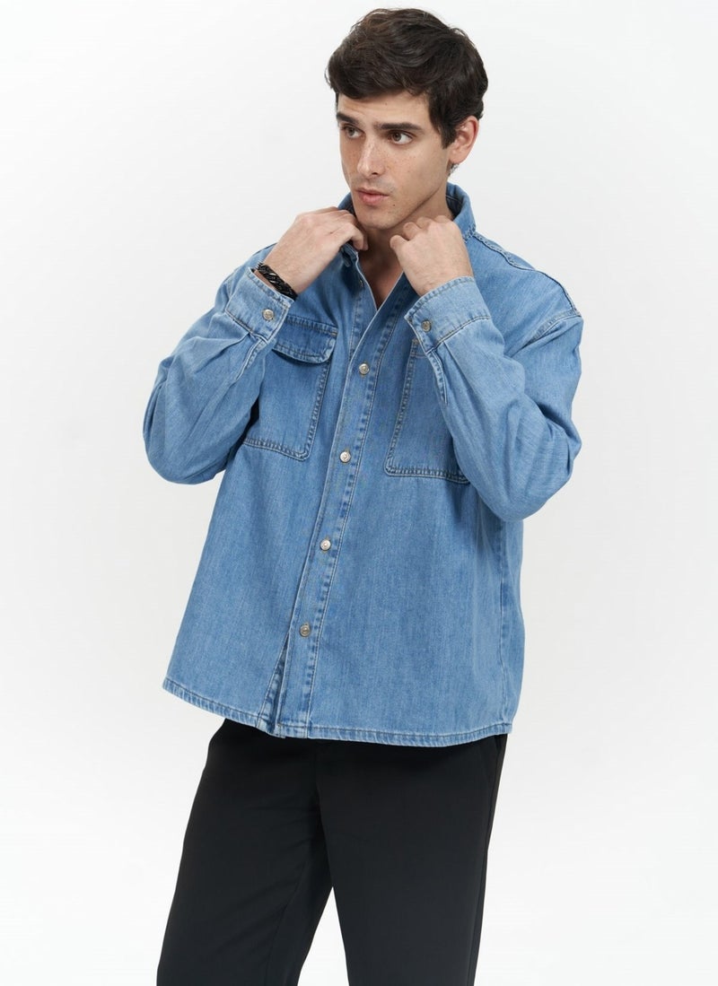 Mai Collection Ethan Blue Men's Jean Shirt - Image 5