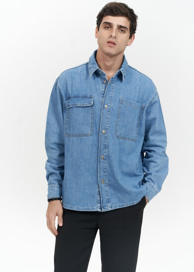 Mai Collection Ethan Blue Men's Jean Shirt - Image 4