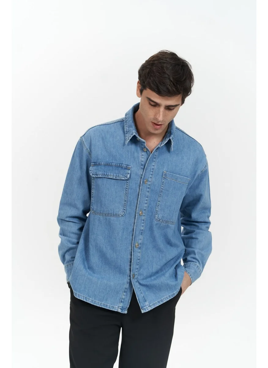 Mai Collection Ethan Blue Men's Jean Shirt