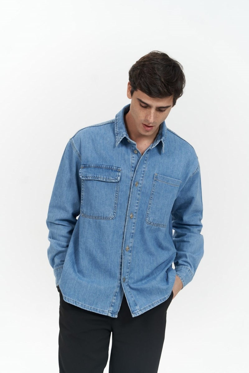 Mai Collection Ethan Blue Men's Jean Shirt - Image 1