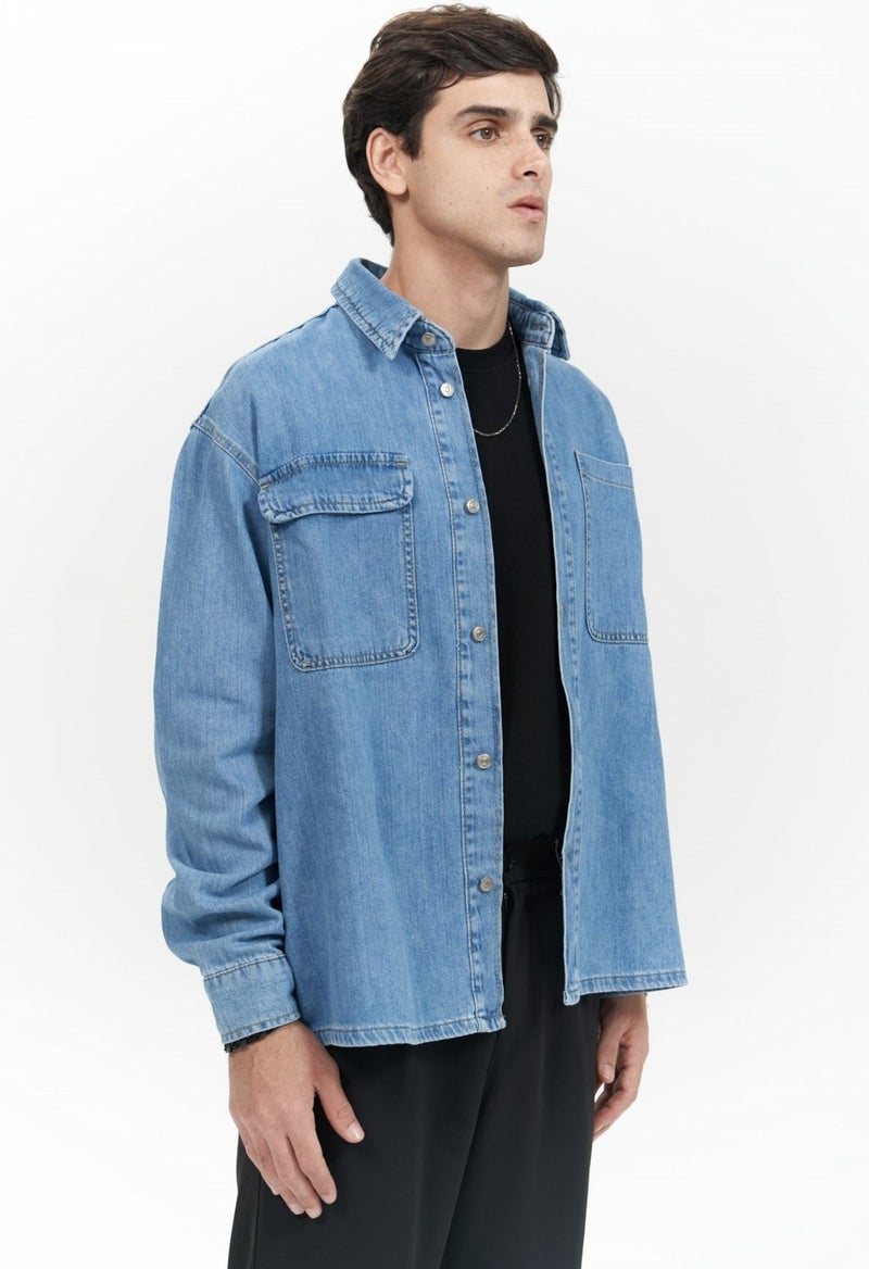 Mai Collection Ethan Blue Men's Jean Shirt - Image 3