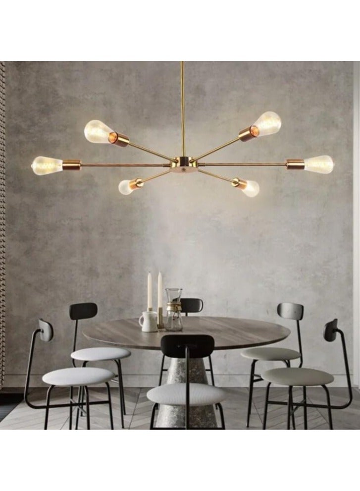 6 Lights Modern Sputnik Chandelier Semi Flush Mount Ceiling Pendant Lighting Mid Century Gold - Image 2