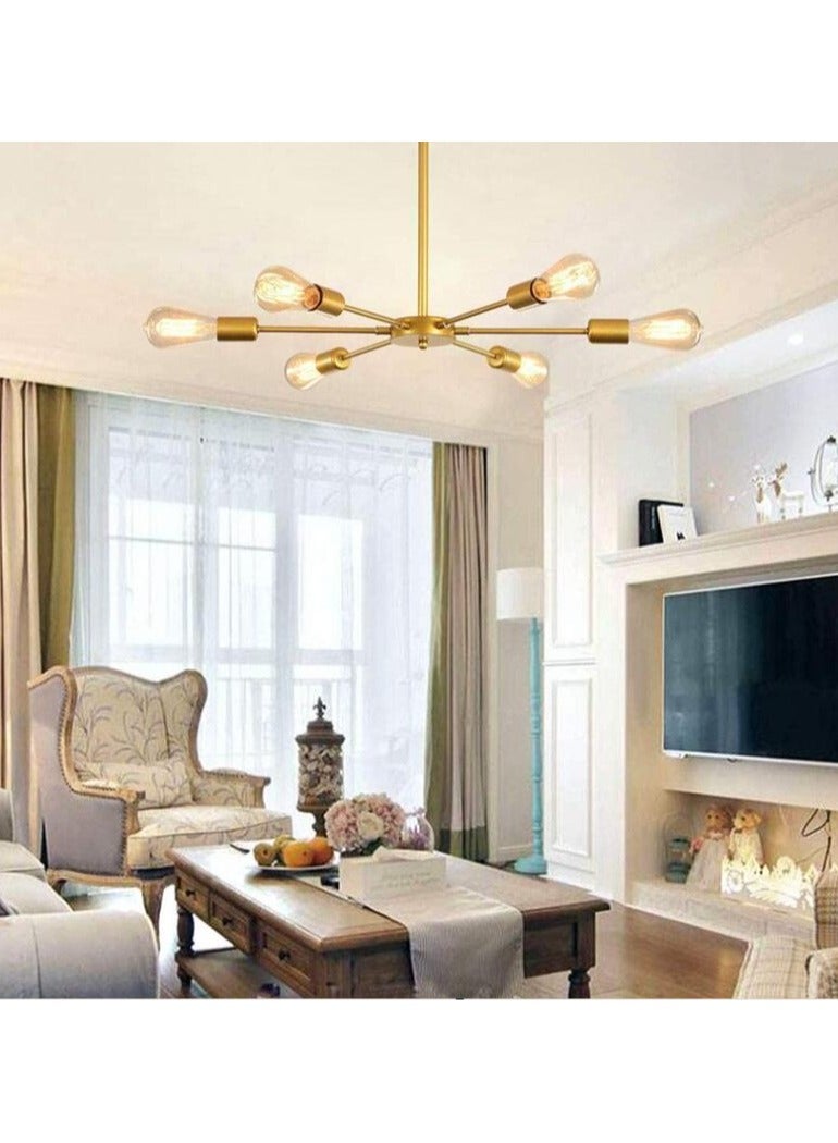 6 Lights Modern Sputnik Chandelier Semi Flush Mount Ceiling Pendant Lighting Mid Century Gold - Image 1