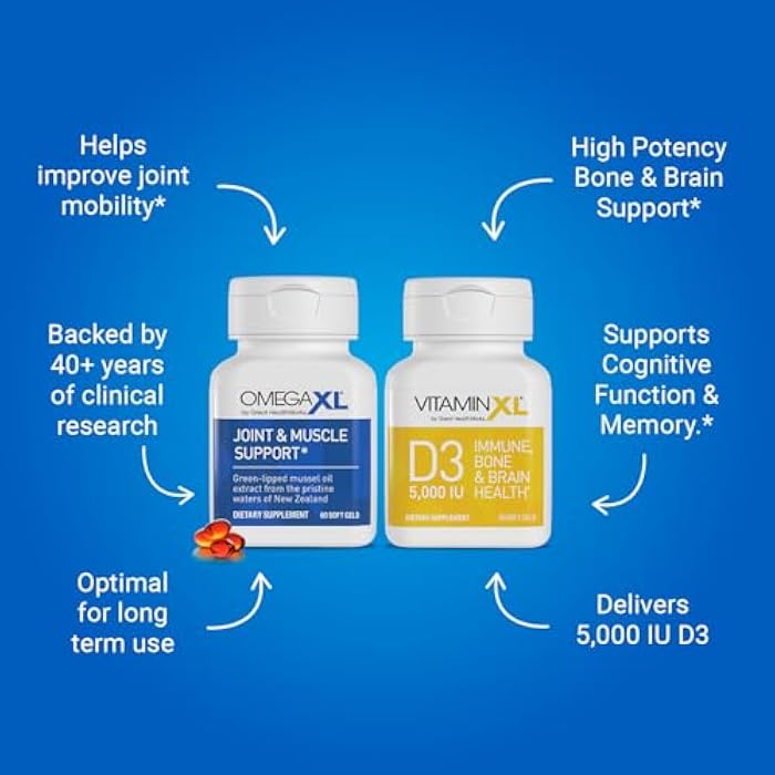 OmegaXL Joint Support 60 Soft Gels & VitaminXL D3 5000 IU 30 Count | Natural Joint Support Supplement, Non-GMO, Drug Free, 60 Soft Gels & D3 High Potency Immune Support 30 Soft Gels - Image 3