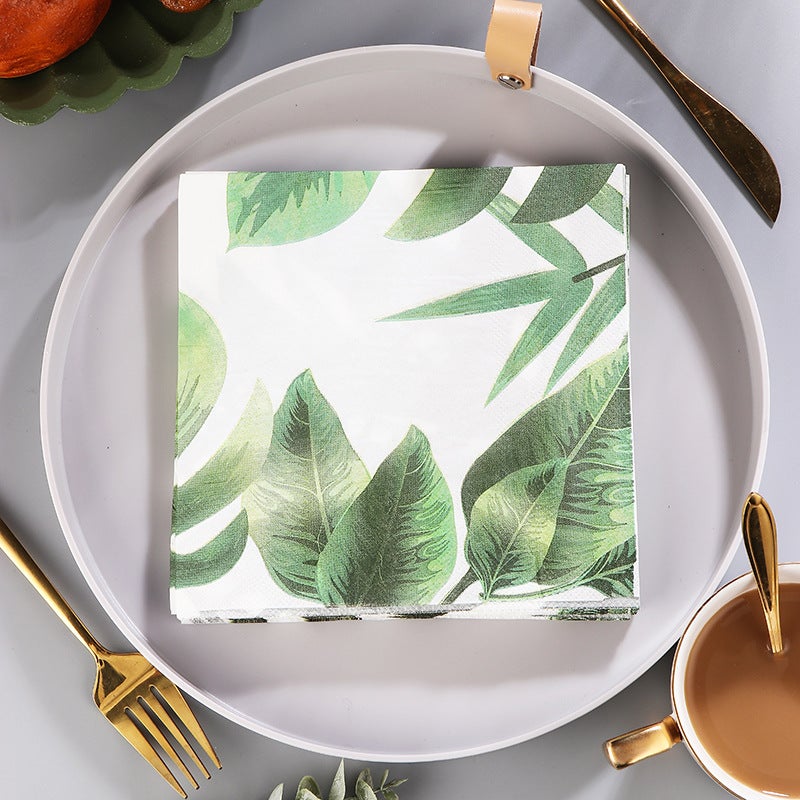 Supply Spot New Leaves Color Printing Napkin Paper Towel Western Restaurant Bakery For Facial Tissue - Image 1