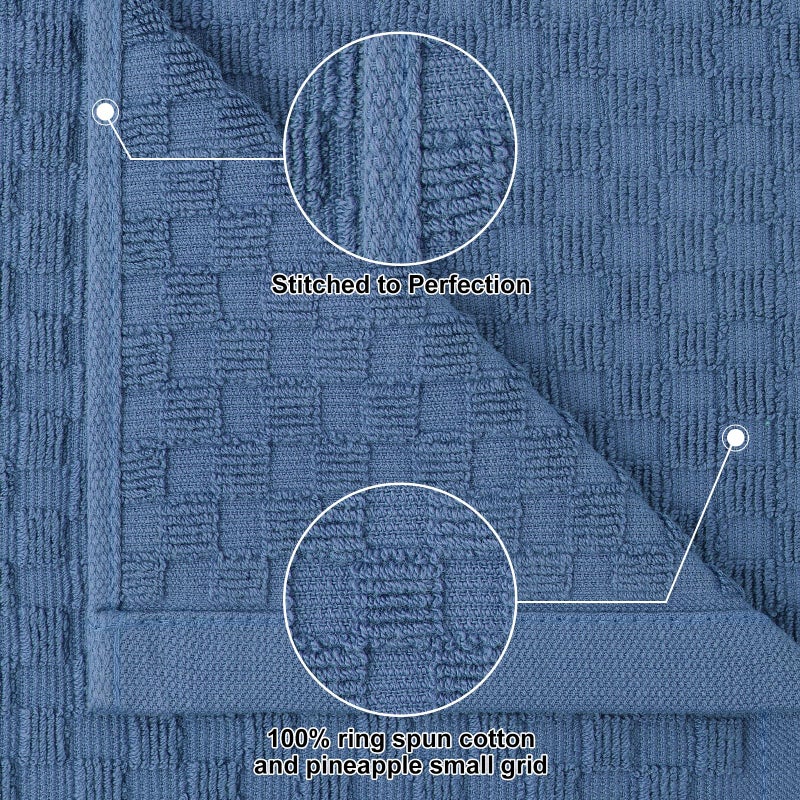 Homaxy 100% Cotton Terry Kitchen Towels(15" x 25", 6 Pack), Soft and Super Absorbent Dish Towels, 380 GSM Reusable Tea Towel with Hanging Loop, Pineapple Grid Designed, Navy Blue - Image 3