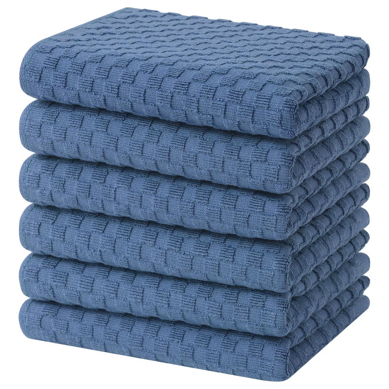 Homaxy 100% Cotton Terry Kitchen Towels(15" x 25", 6 Pack), Soft and Super Absorbent Dish Towels, 380 GSM Reusable Tea Towel with Hanging Loop, Pineapple Grid Designed, Navy Blue - Image 1