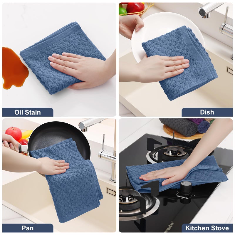 Homaxy 100% Cotton Terry Kitchen Towels(15" x 25", 6 Pack), Soft and Super Absorbent Dish Towels, 380 GSM Reusable Tea Towel with Hanging Loop, Pineapple Grid Designed, Navy Blue - Image 5