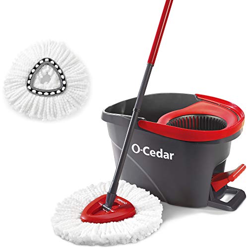 OCedar Easywring Microfiber Spin Mop  Bucket Floor Cleaning System with 1 Extra RefillRed  Gray