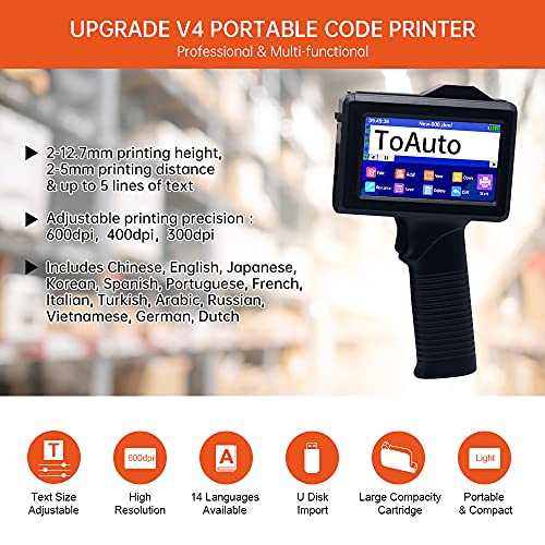 TOAUTO Portable Intelligent Upgraded Handheld Inkjet Printer Gun with 5.6 Inch LED Touch Screen Quick-Drying Inkjet Coding Machine for Code Date Label Industry Design House Usage - Image 5