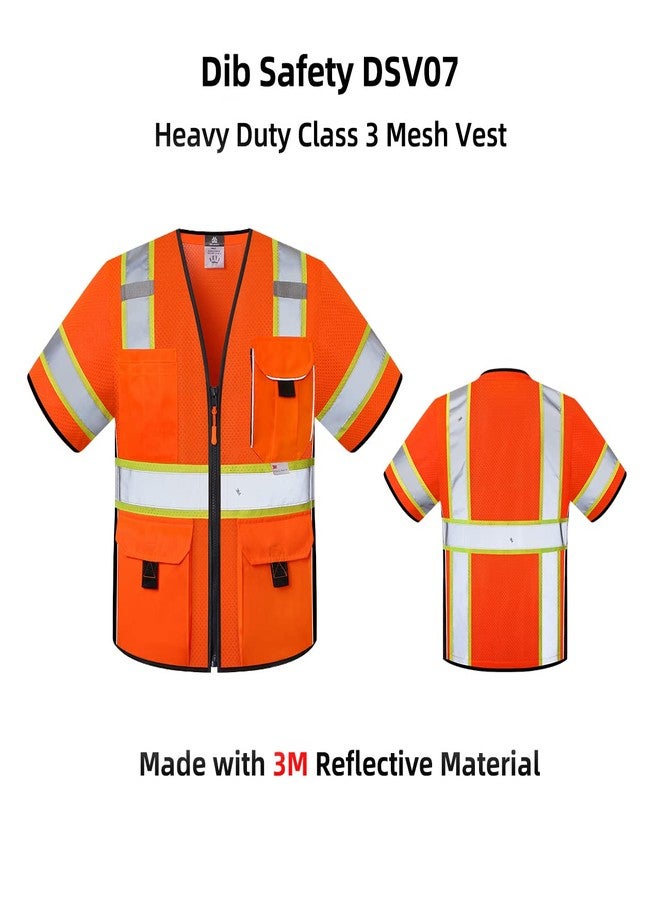 Dib Safety Reflective Mesh Vest ANSI Class 3, High Visibility with Pockets and Zipper, Made with 3M Reflective Tape, Orange 4XL - Image 5