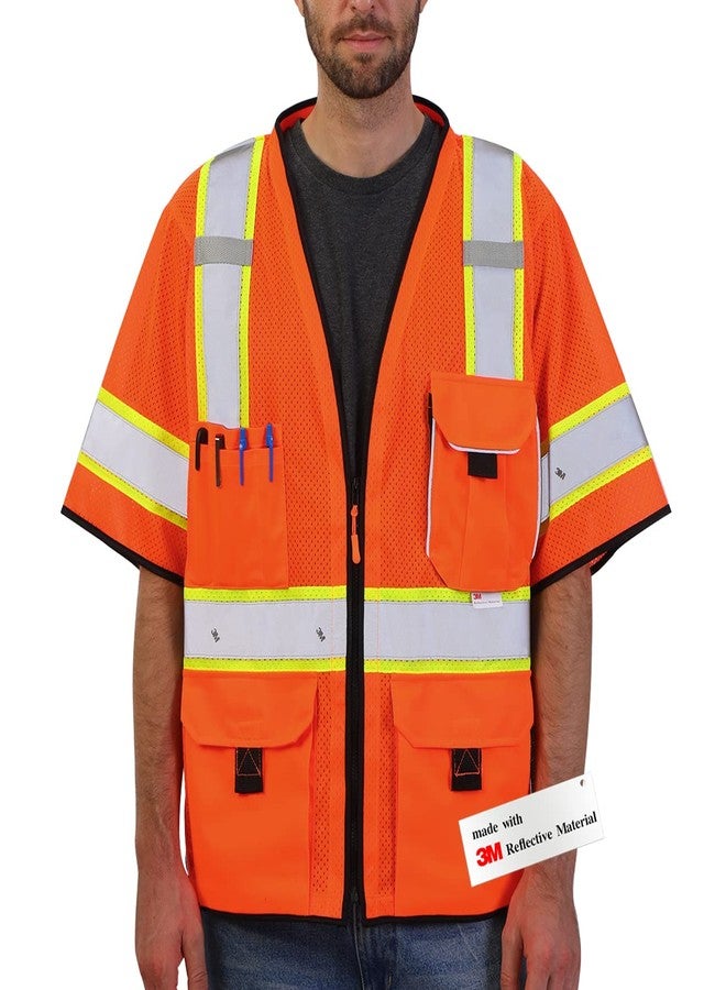 Dib Safety Reflective Mesh Vest ANSI Class 3, High Visibility with Pockets and Zipper, Made with 3M Reflective Tape, Orange 4XL - Image 1