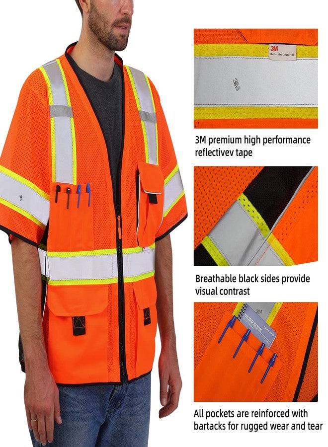 Dib Safety Reflective Mesh Vest ANSI Class 3, High Visibility with Pockets and Zipper, Made with 3M Reflective Tape, Orange 4XL - Image 2