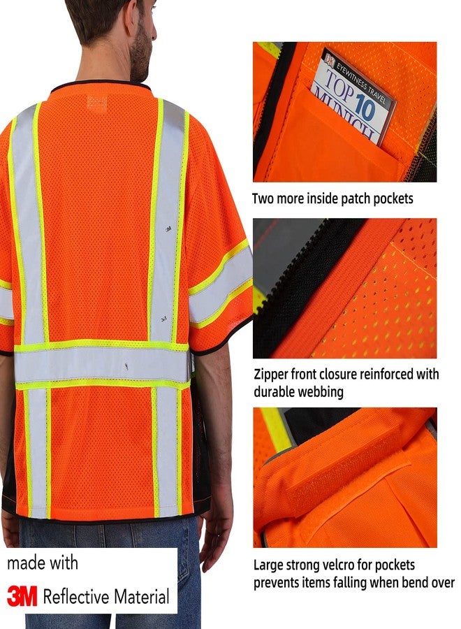 Dib Safety Reflective Mesh Vest ANSI Class 3, High Visibility with Pockets and Zipper, Made with 3M Reflective Tape, Orange 4XL - Image 3