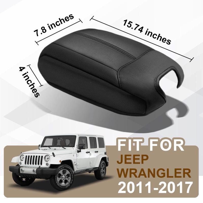 Muslogy Center Console Armrest Cover Fit for Jeep Wrangler JK JKU 2011-2017 Accessories, Comfort Armrest Pad Console Lid Cushion Vegan Leather Regular Thick - Image 2