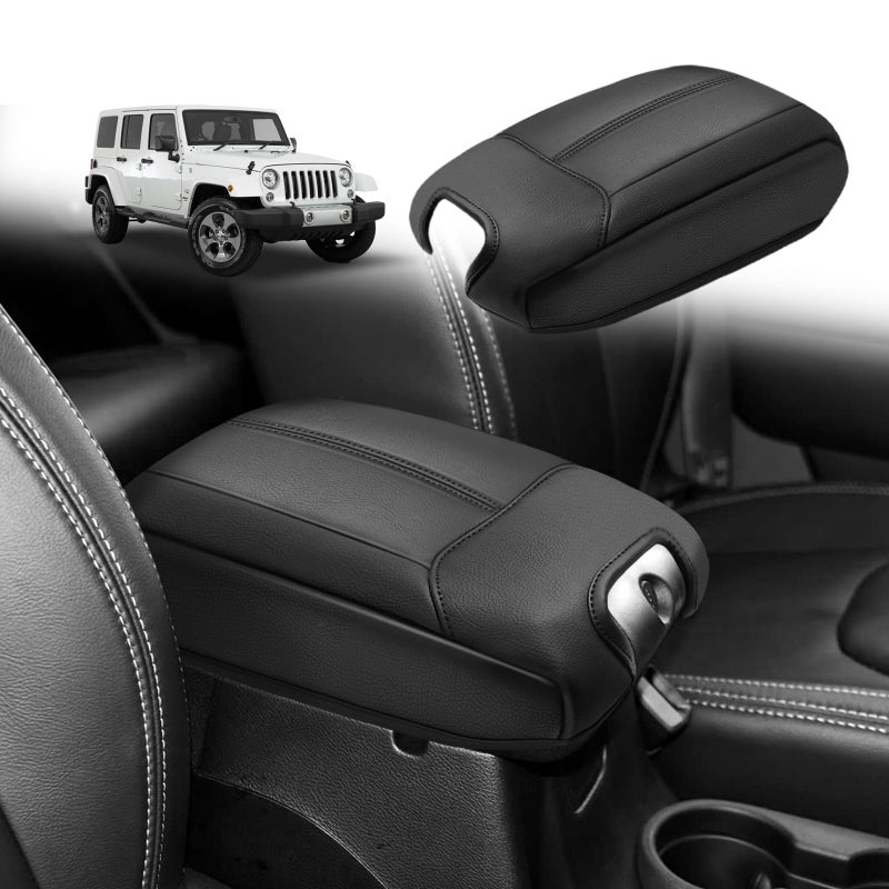 Muslogy Center Console Armrest Cover Fit for Jeep Wrangler JK JKU 2011-2017 Accessories, Comfort Armrest Pad Console Lid Cushion Vegan Leather Regular Thick - Image 1