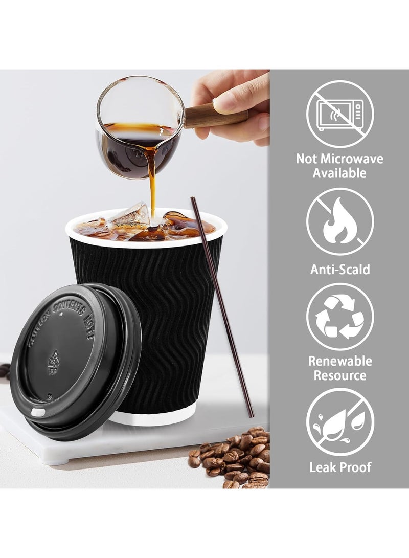 Mmmon 14 oz Disposable coffee cups with Lids, 50Pack insulated Hot Cups To Go Paper Coffee Cupswith Lids , Corrugated Ripple Wall Cupfor Hot Drink, Office, Coffee Bar (Black) - Image 3