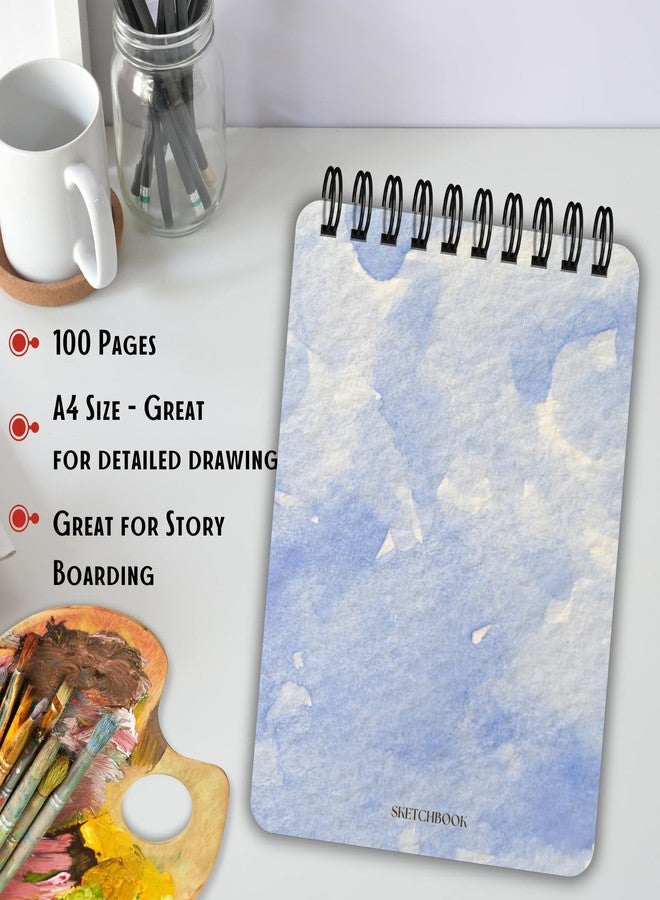 EKDALI Wiro Bound Sketch Book| Spiral bound at top | A4 Size| Pages 150 GSM| Natural Shade Paper| Ideal for artists and beginners | 100 pages - 50 sheets | ideal for sketching drawing doodling (Sky Blue) - Image 5