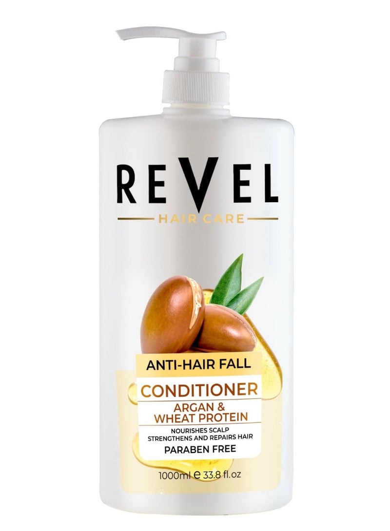 Revel بلسم ريفيل للعناية بالشعر المضاد لتساقط الشعر ببروتين الأرجان والقمح 1000 مل، للشعر، يغذي فروة الرأس ويقوي الشعر ويصلحه، خالي من البارابين - Image 1