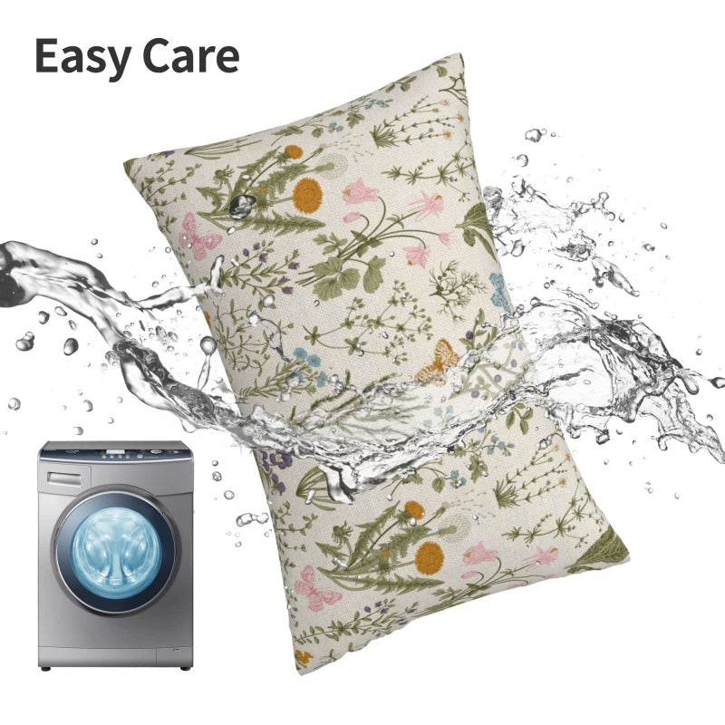 AEIOAE Spring Pillow Covers 12x20 Inch Set of 2,Sage Green Wild Flower Plant Throw Pillows Case,Seasonal Floral Outdoor Decorative Square Linen Farmhouse Decor Cushion Covers for Home Sofa Bed Couch - Image 4