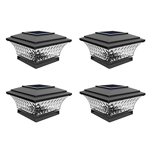 HUYIENO Solar Post Cap Lights Outdoor LED Lighting Deck Fence Cap Light Two Light Modes Warm White/Bright White Suitable for 4x4 Wooden Posts Black 4PK - Image 1