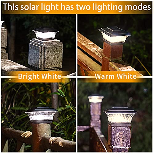 HUYIENO Solar Post Cap Lights Outdoor LED Lighting Deck Fence Cap Light Two Light Modes Warm White/Bright White Suitable for 4x4 Wooden Posts Black 4PK - Image 3