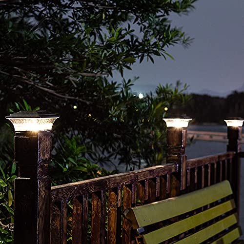 HUYIENO Solar Post Cap Lights Outdoor LED Lighting Deck Fence Cap Light Two Light Modes Warm White/Bright White Suitable for 4x4 Wooden Posts Black 4PK - Image 4