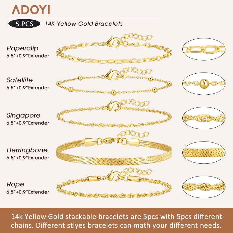 adoyi Gold Bracelets for Women 14K Gold Plated Trendy Hand Chain Bracelet Stackable Ring Bracelet Stack Set Adjustable Hand Chain Link Layered Waterproof Jewelry Gifts for Womens - Image 5