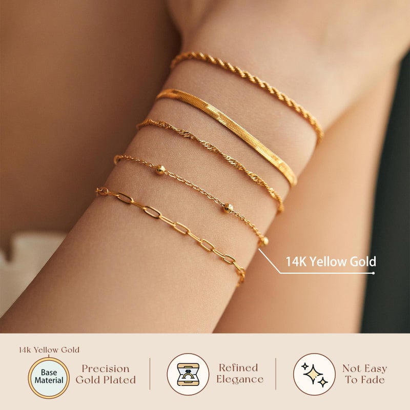 adoyi Gold Bracelets for Women 14K Gold Plated Trendy Hand Chain Bracelet Stackable Ring Bracelet Stack Set Adjustable Hand Chain Link Layered Waterproof Jewelry Gifts for Womens - Image 3