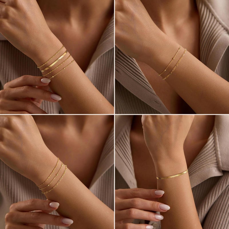 adoyi Gold Bracelets for Women 14K Gold Plated Trendy Hand Chain Bracelet Stackable Ring Bracelet Stack Set Adjustable Hand Chain Link Layered Waterproof Jewelry Gifts for Womens - Image 4