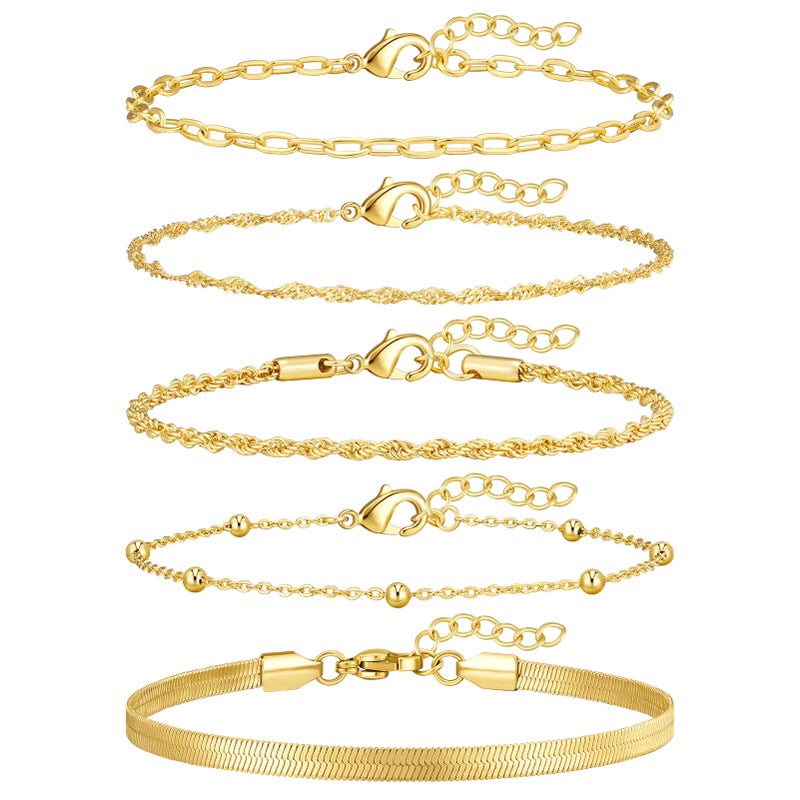 adoyi Gold Bracelets for Women 14K Gold Plated Trendy Hand Chain Bracelet Stackable Ring Bracelet Stack Set Adjustable Hand Chain Link Layered Waterproof Jewelry Gifts for Womens - Image 1