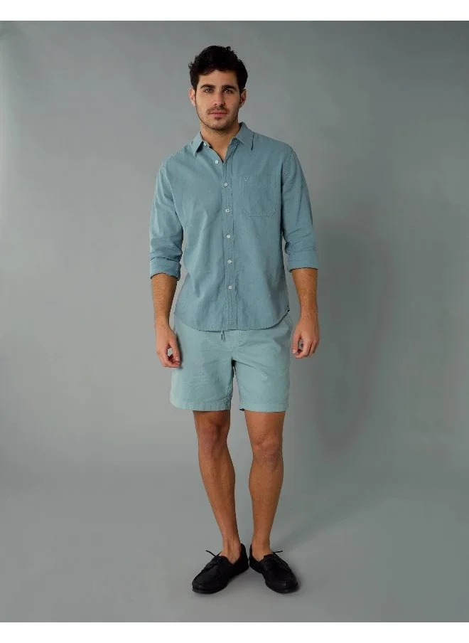 امريكان ايجل AE Long-Sleeve Linen-Blend Button-Up Shirt