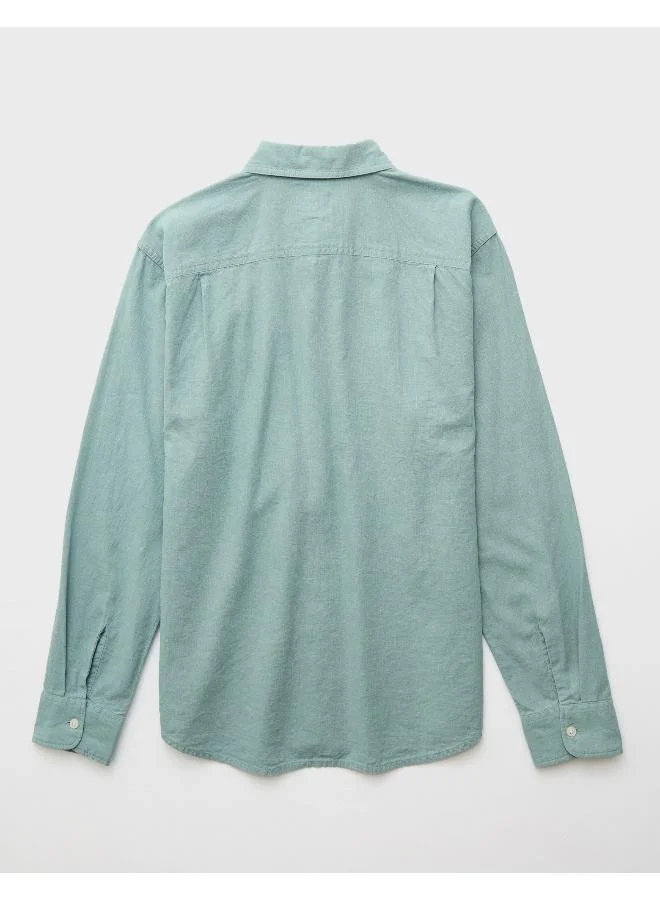 American Eagle AE Long-Sleeve Linen-Blend Button-Up Shirt