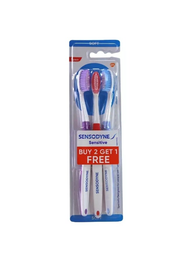 Sensodyne Sensitive Soft Toothbrush Effective Gentle Cleaning Toothbrush- Pack of 3 - Image 1