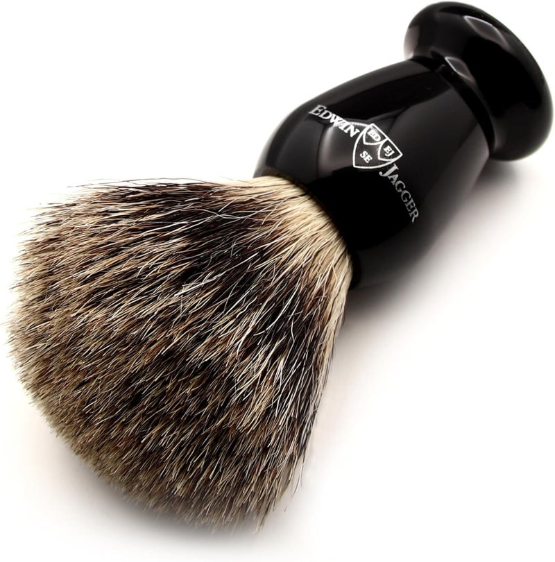 Edwin Jagger 1EJ946SDS Classic Best Badger Hair Exfoliating Shaving Brush with Stand for Shaving Cream or Shaving Soap for Men and Women Imitation Ebony - Image 2