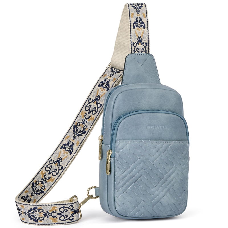 BOSTANTEN Sling Bag Quilted Crossbody Bags for Women Cross Body Purse Leather Fanny Pack with Adjustable Guitar Strap - Image 1