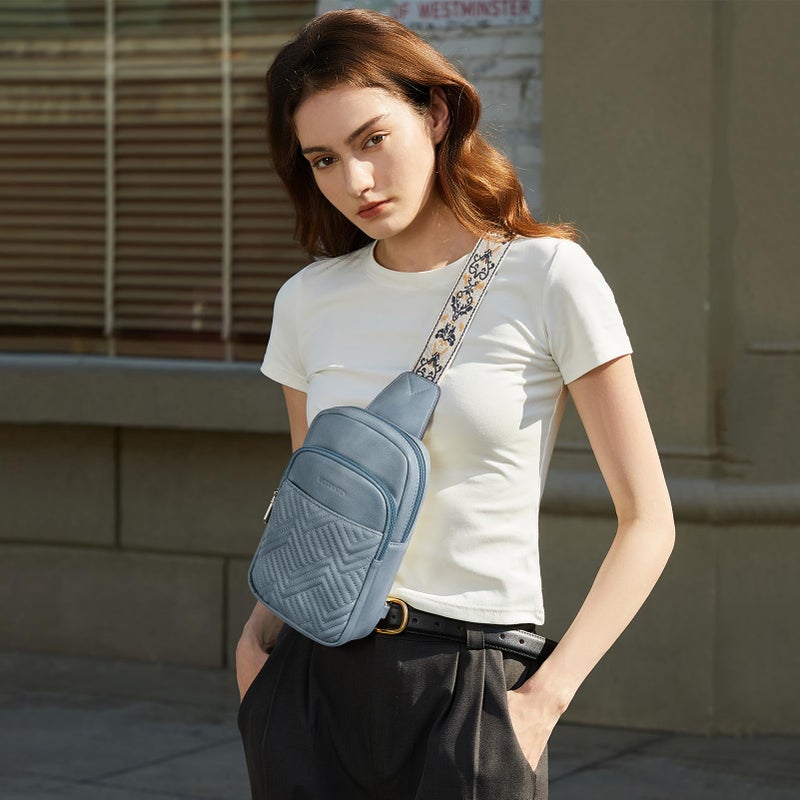 BOSTANTEN Sling Bag Quilted Crossbody Bags for Women Cross Body Purse Leather Fanny Pack with Adjustable Guitar Strap - Image 2