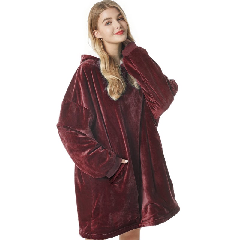 Felicigeely Blanket Hoodie  Oversized Wearable Blanket Sweatshirt for Adults Women Men Warm Cozy Thick Red Hoodie Blanket with Pocket and Sleeves Gift for Her Mom Girls - Image 1
