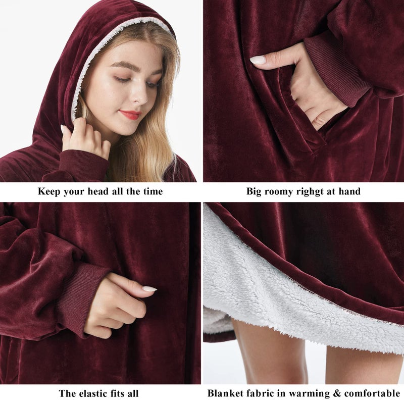 Felicigeely Blanket Hoodie  Oversized Wearable Blanket Sweatshirt for Adults Women Men Warm Cozy Thick Red Hoodie Blanket with Pocket and Sleeves Gift for Her Mom Girls - Image 5