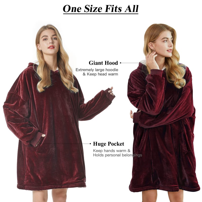 Felicigeely Blanket Hoodie  Oversized Wearable Blanket Sweatshirt for Adults Women Men Warm Cozy Thick Red Hoodie Blanket with Pocket and Sleeves Gift for Her Mom Girls - Image 4