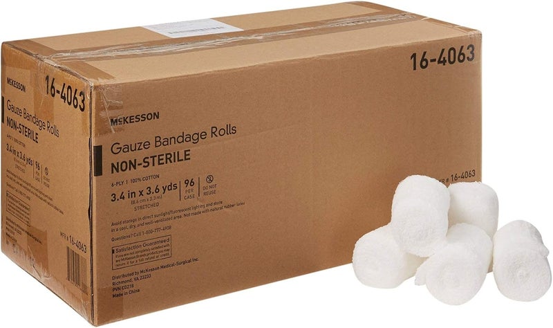 McKesson Gauze Bandage Rolls NonSterile 6Ply 100 Cotton 3 25 in x 3 35 in 96 Count - Image 1