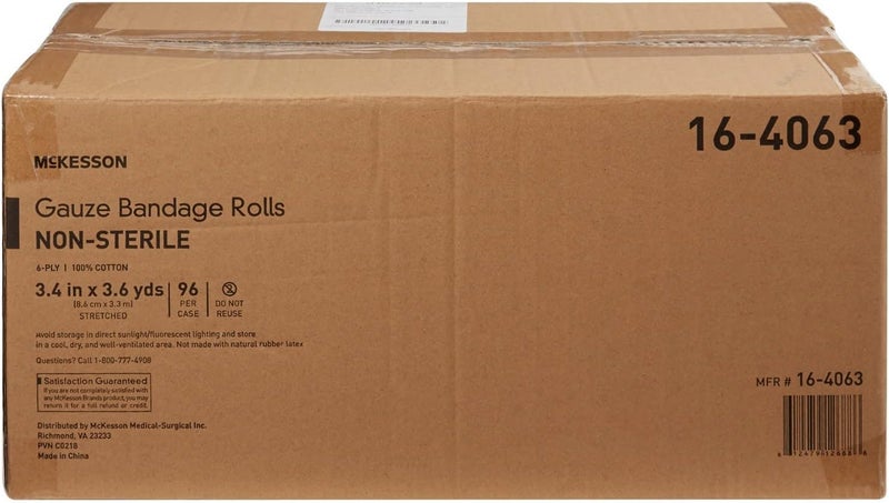 McKesson Gauze Bandage Rolls NonSterile 6Ply 100 Cotton 3 25 in x 3 35 in 96 Count - Image 3