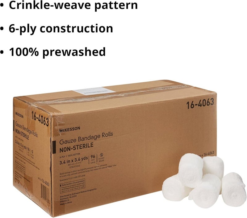 McKesson Gauze Bandage Rolls NonSterile 6Ply 100 Cotton 3 25 in x 3 35 in 96 Count - Image 5