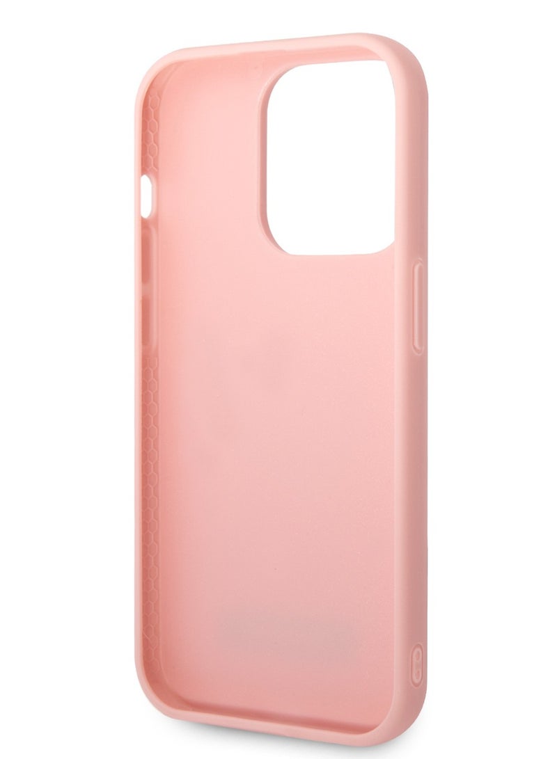 كارل لاغرفيلد حافظة بنمط مونوغرام مطاطي ثلاثي الأبعاد وشعار لوحة معدنية متوافقة مع هاتف آیفون 14 برو - وردي - Image 5